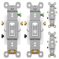 AIDA 4 Pack 3 Way Toggle Light Switch, 15 Amp, 120 Volt, Toggle Framed AC Quiet Switch, in Wall On/Off Switch Replacement, Self-Grounding, Residential and Commercial Grade, UL,Glossy White