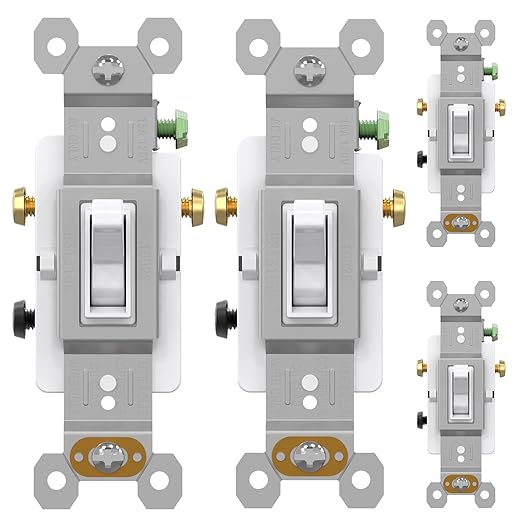 AIDA 4 Pack 3 Way Toggle Light Switch, 15 Amp, 120 Volt, Toggle Framed AC Quiet Switch, in Wall On/Off Switch Replacement, Self-Grounding, Residential and Commercial Grade, UL,Glossy White