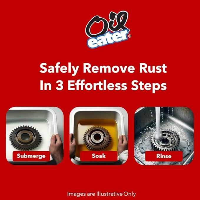 Oil Eater Overnight Rust Remover - Safe & Easy Soak for Tools, Auto Parts, Antiques, 32oz Concentrate - Makes 1-Gallon