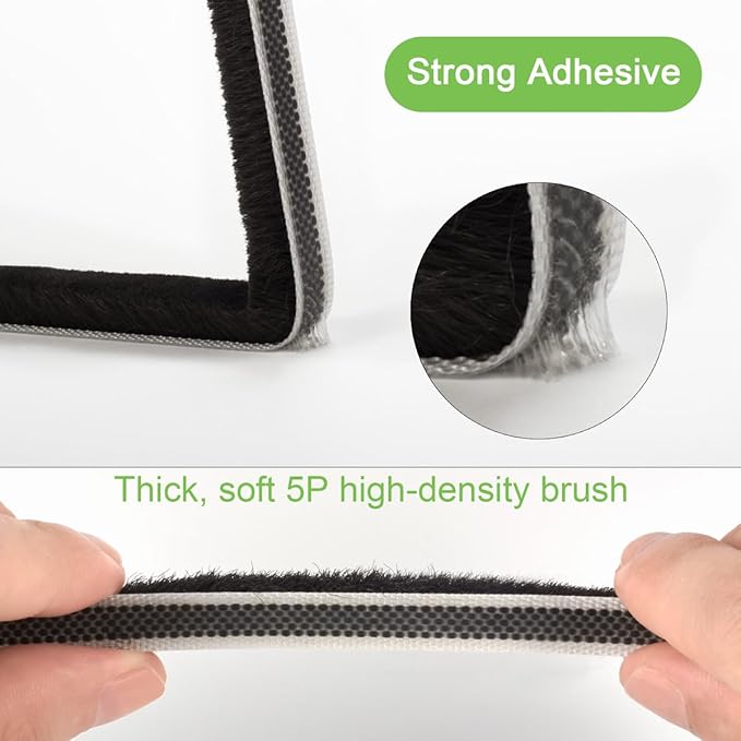 Self-Adhesive Weather Stripping Seal for Doors & Windows – Soundproof Insulation Gap Filler for Sliding, Exterior, Front, and Jamb Frames – 0.6" x 0.35" x 33 ft, Black