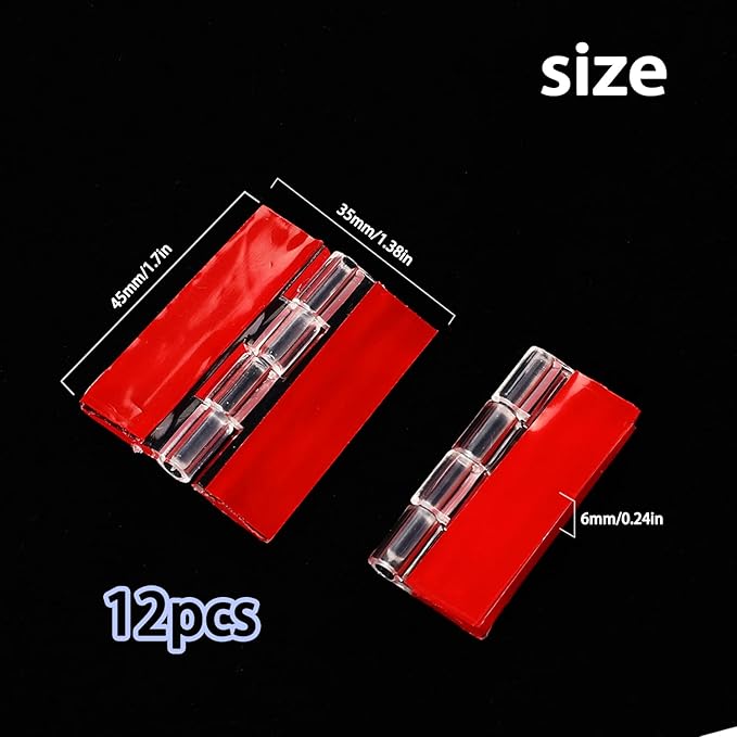12 Pcs Acrylic Self Adhesive Small Transparent Continuous Hinge Tools for Cabinet Drawer Furniture DIY Display Stand 45x35 mm