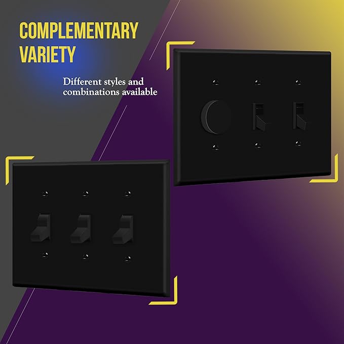 ENERLITES Triple Light Switch Wall Plate, Toggle Switch Plate, Gloss Finish, 3-Gang Mid-Size 4.88" x 6.77", Unbreakable Polycarbonate Thermoplastic, UL Listed, 8813M-BK, Black
