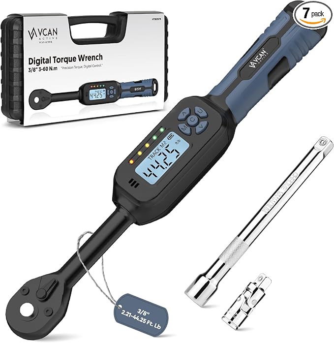 3/8 Torque Wrench Digital (2.21-44.25 Ft. Lb) ±2% High accuracy Digital Torque Wrench 3/8 Drive Ratchet with Buzzer&LED Indicator Track Mode/Universal Joint&6" Xtension Bar for Bike Moto Auto