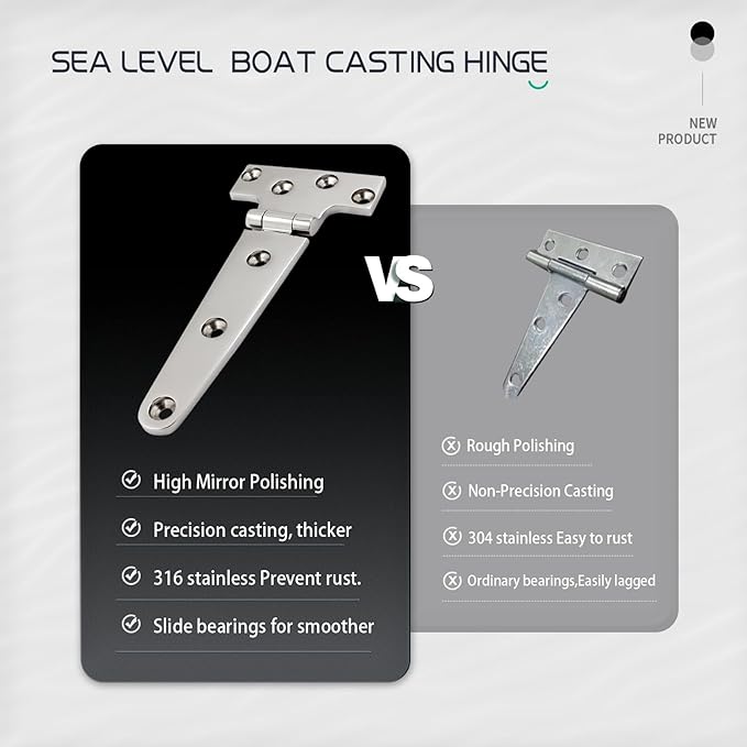 316 Stainless Steel T Hinges Marine Grade 6'' x 3" Heavy Duty Boat Hatch Hinge (150 mm X 72 mm) 2 Pack Casting Cabinet Hardware Door Hinge with Screws