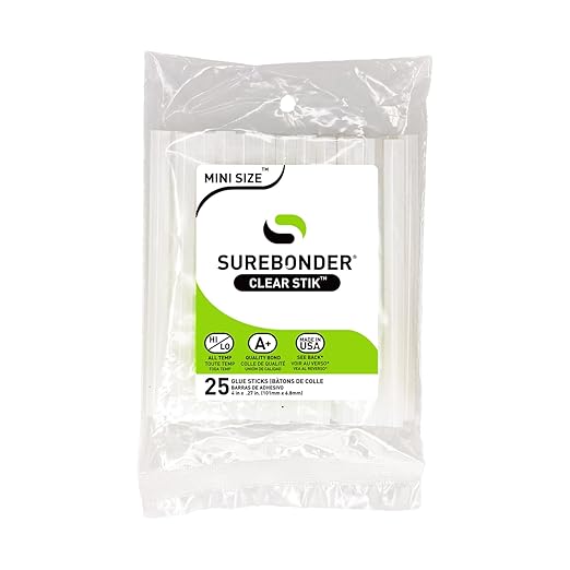 Surebonder All Purpose Mini-Size Hot Glue Sticks for Crafts, Repairs & DIY Projects - 4-Inch Length 0.27 Inch Diameter, 25 Pack, Clear