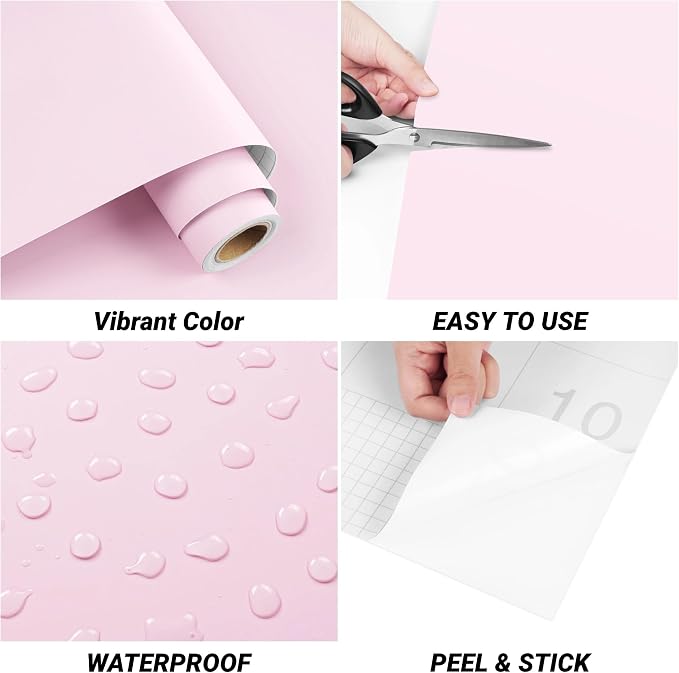 Pink Wallpaper - Pink Peel and Stick Wallpaper for Bedroom Pinkish Wall Paper Vinyl Wrap 17.7x120 Inch Pinkish Contact Paper for Cabinets and Drawers Solid Color Vinyl Wrap Self Adhesive
