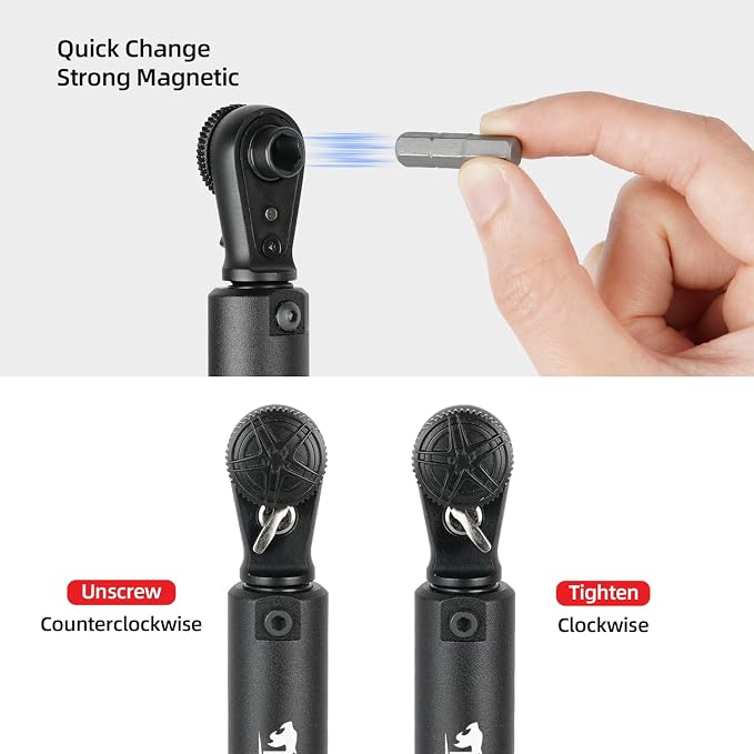 Tigrisk® 1/4 Drive Bike Torque Wrench, Preset Torque 2-14Nm, ±4% Precision | Individually calibrated with unique certificate. 0.1Nm adjustment, click stop, Hex/Torx bits for road, MTB and carbon bikes.