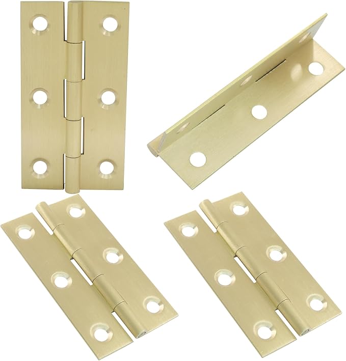 Murtenze 4 Pcs 2.5 Inch Mini Solid Brass Hinges，Brass Cabinet Hinges Small Box Hinges Butt Hinges for Cabinet, Drawer, Wood Box