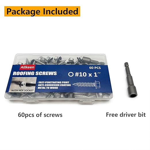 #10 x 1 Hex Head Sheet Metal Roof Screws, Rustpert Coating Metal to Wood siding Screws, 60 Pieces
