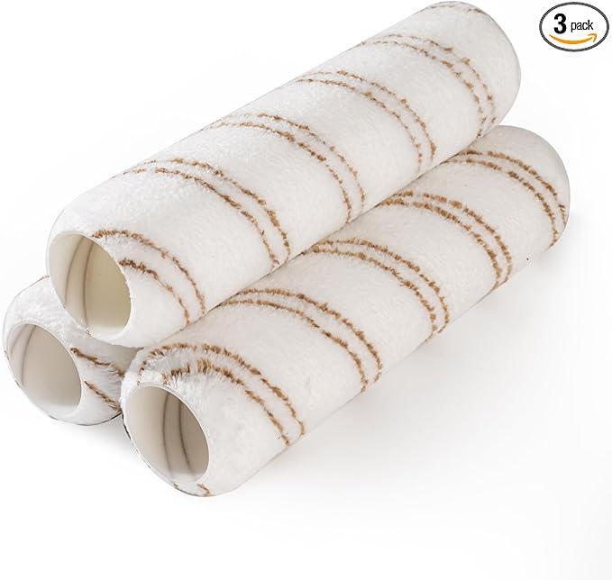 Mister Rui 9 Inch Paint Roller Covers, 3 Pack for Small Projects & Touch Ups, 3/8 Inch Nap Microfiber for Smooth Finish