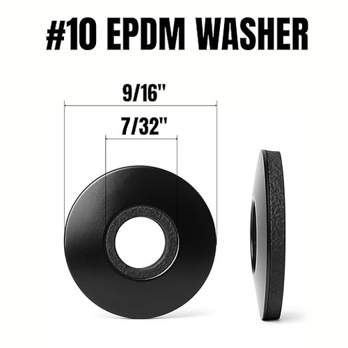 100 PCS #10 EPDM Bonded Sealing Washers, 304 Stainless Steel Rubber Screw Washers for Roofing & Metal Panels, Black