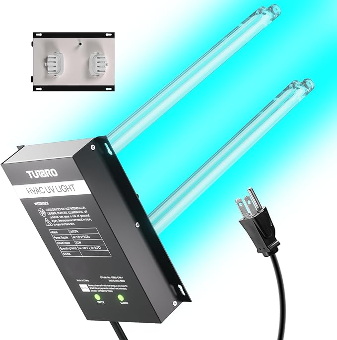 TURBRO 72W UV Sanitizer Lamp with Energy Saving Airflow Sensor, Ozone Free Ultraviolet Light, Air Purifier for HVAC Units and Ducted Systems, Direct Plug-in 120V, UV72PA