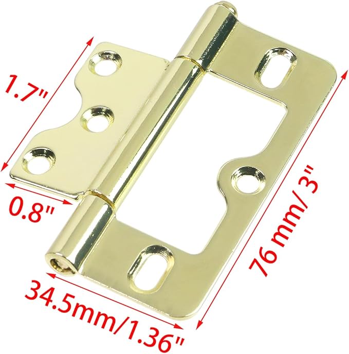 Wealrit 6 PCS Self Closing Door Hinges Gold Heavy Duty Gate Hinge Non-Mortise Hidden Hinges Bifold Door Closer Exterior Screen Hardware with Screw for Home, Corner Cabinet Doors, Wood