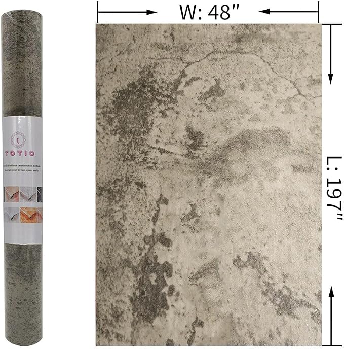 48x197in Extra Wide Grey Concrete Contact Paper Peel and Stick 3D Cement Look Wallpaper Matte Thicken Adhesive Waterproof Vinyl Wall Sticker for Bedroom Living Room Retro Industrial Style Earthy Grey