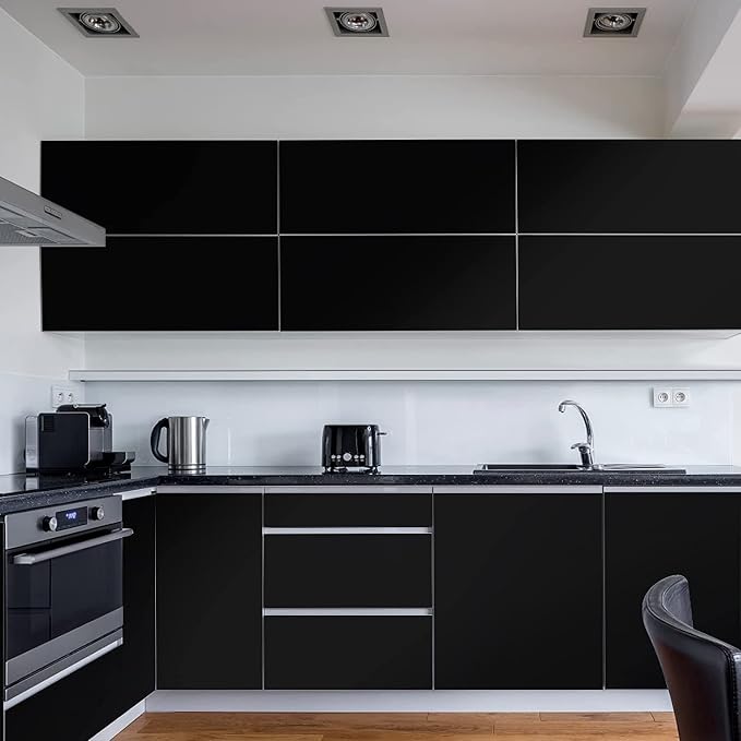 15.7 inch x 590.5 inch Solid Color Black Wallpaper | Self Adhesive Removeable Contact Paper for Home Decoration Easy to Install Peel and Stick Wallpaper