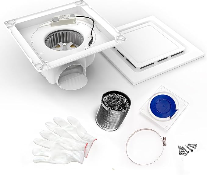 Bathroom Exhaust Fan with Light 110 CFM, Quiet 1.0 Sone, Cutout 8.27"x8.27", 10" Grille, 4In Duct, 6500K 1200Lm LED Light Bath Ceiling Vent Fan Combo for Bathroom Toilet Moisture & Odor Removal