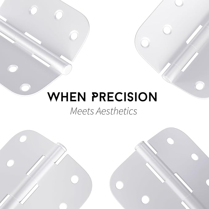 6 Pack goldenwarm 4 inch Door Hinges Exterior Door Hinges - Residential Hinges for Interior and Exterior Doors, White 5/8" Radius Corners, Iron
