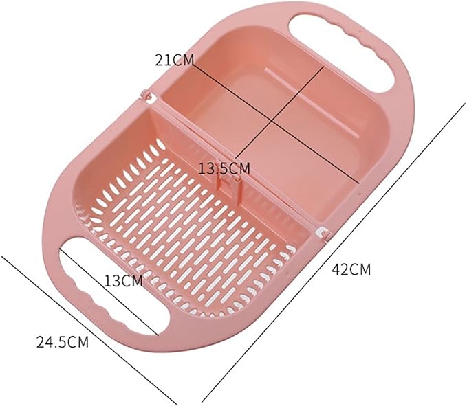 Kitchen Strainers Folding Drain Basket Leaking Fruit Box Vegetable Container Rack Sink With Handle Storage Baskets Tools Kitchen Accessories(Pink)