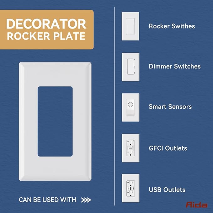 AIDA 1-Gang Screwless Light Switch Cover Plate, Standard Decorative Outlet Covers - Glossy White, 4-Pack Unbreakable Polycarbonate Wall Plates for Decorator Device, UL Listed, 4.5" H x 2.75" L