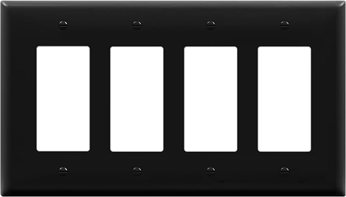 ENERLITES Quadruple Decorator Switch Cover, Four Outlet Wall Plate, Glossy Finish, Mid-Size 4-Gang 4.88" x 8.58", Unbreakable Polycarbonate Thermoplastic, UL Listed, 8834M-BK, Black