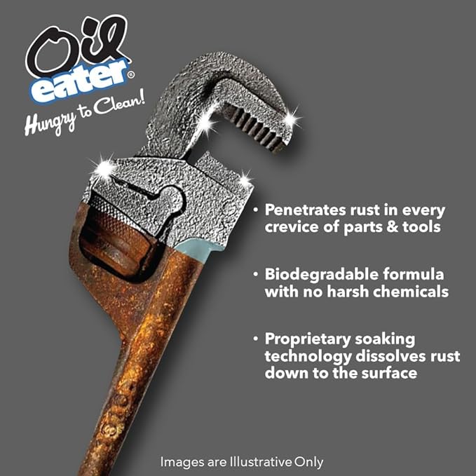 Oil Eater Overnight Rust Remover - Safe & Easy Soak for Tools, Auto Parts, Antiques, 32oz Concentrate - Makes 1-Gallon
