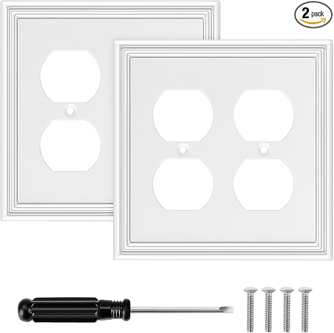 White Modern Decorative Wall Plate Light Switch Cover Decorator Outlet Covers Rocker Switch Plates Bamboo Fiber Material Wall Plates for Kitchen Bathroom (2 Gang Duplex-2 Pack)