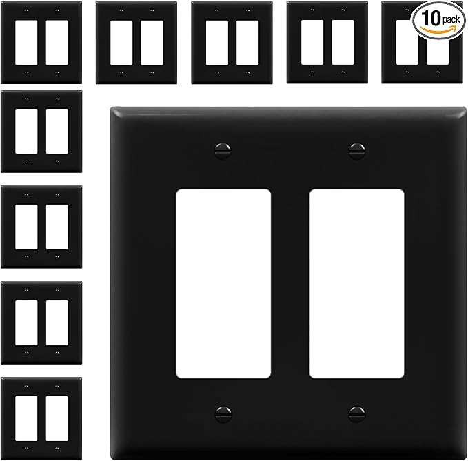 ENERLITES Decorator Light Switch or Receptacle Outlet Wall Plate, Gloss Finish, Midway Size 2-Gang 4.88" x 4.92", Unbreakable Polycarbonate Thermoplastic, UL Listed, 8832M-BK-10PCS, Black (10 Pack)