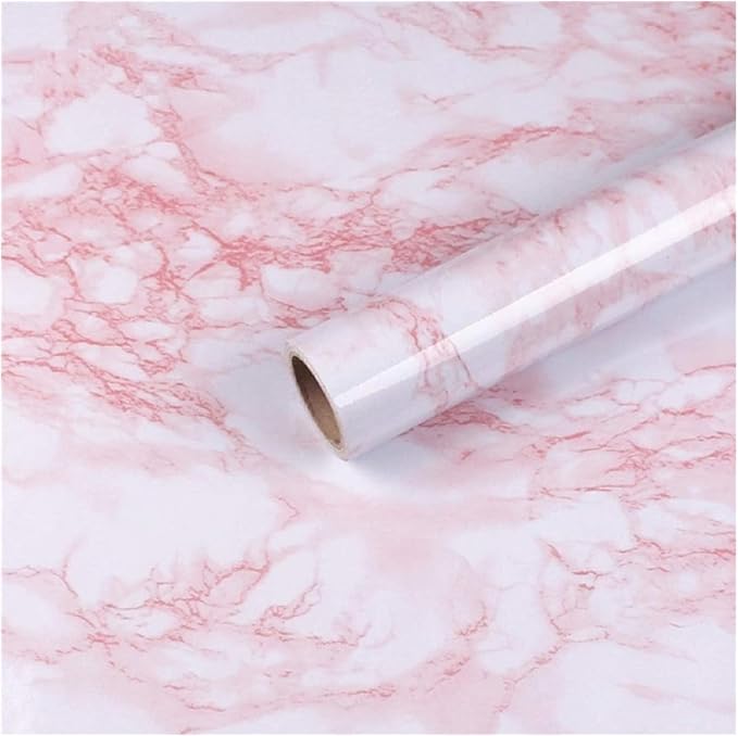 practicalWs 15.7in x 472.4in White/Pink Marble Stick Paper Peel and Stick Countertops Self-Adhesive Vinyl Watertight Wallpaper Great As Cabinets Drawer Shelf Wall Crafts Wall Paper Decorations