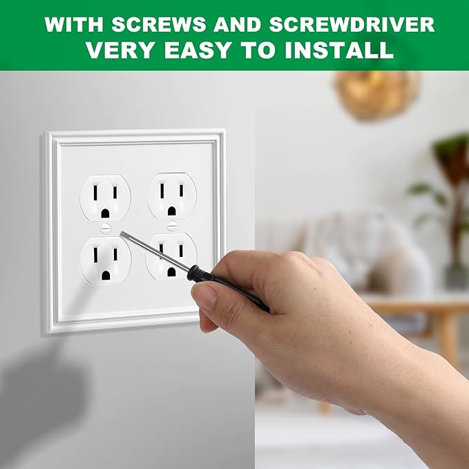 White Modern Decorative Wall Plate Light Switch Cover Decorator Outlet Covers Rocker Switch Plates Bamboo Fiber Material Wall Plates for Kitchen Bathroom (2 Gang Duplex-2 Pack)