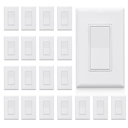 ELEGRP 3 Way Decorator Light Switch, 15Amp, 120-277 Volt, AC Rocker Paddle Wall Switch Replacement, Self-Grounding, Residential Grade, Screwless Wall Plate, UL Listed (20 Pack, Glossy White)