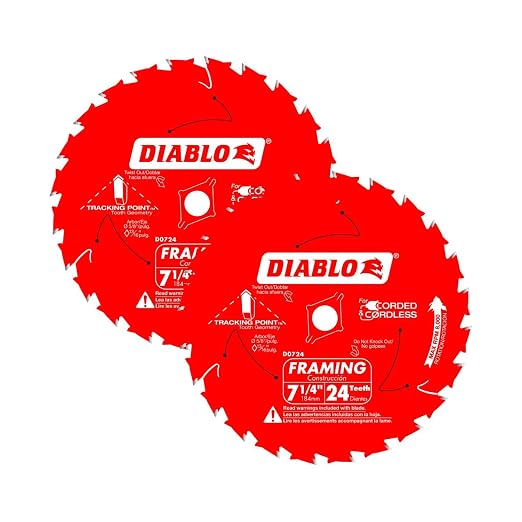 Diablo Framing Saw Blade with Perma-Shield - 2-Pack Tracking Point Tooth Design for Efficient Cutting - 7-1/4" x 24-Tooth - D0724A