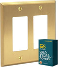 Rio Salto BRASS Rocker Light Switch Cover Plate Double Rocker Switch Plate 2 Gang Decorator Paddle GFCI Brushed Gold Metal Outlet Covers Decorative Wall Plates — Deco Collection, Standard, 4.50"x4.56"