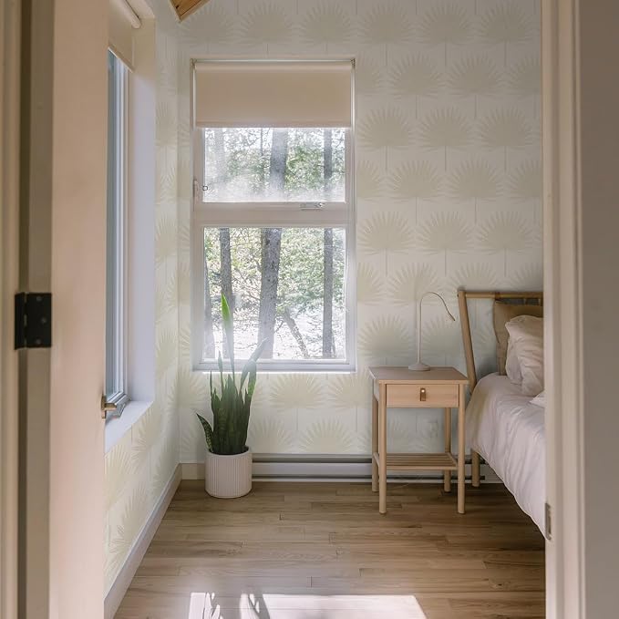 Tempaper Sandstone & Off-White Stamped Palm Removable Peel and Stick Boho Wallpaper, 20.5 in X 16.5 ft, Made in The USA