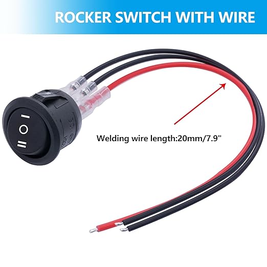 Twidec/5Pcs 12V Round Rocker Switch ON/Off/ON AC 6A/250V 10A/125V SPST 3 Pin 3 Position Toggle Switch for Car Boat Automotive RV Black with Wires KCD1-5-103-ON-OFF-ON