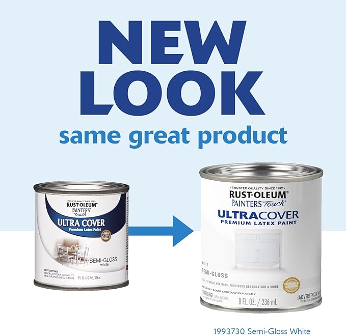 Rust-Oleum 1993730 Painter's Touch Latex Paint, Half Pint, Semi-Gloss White 8 Fl Oz (Pack of 1)