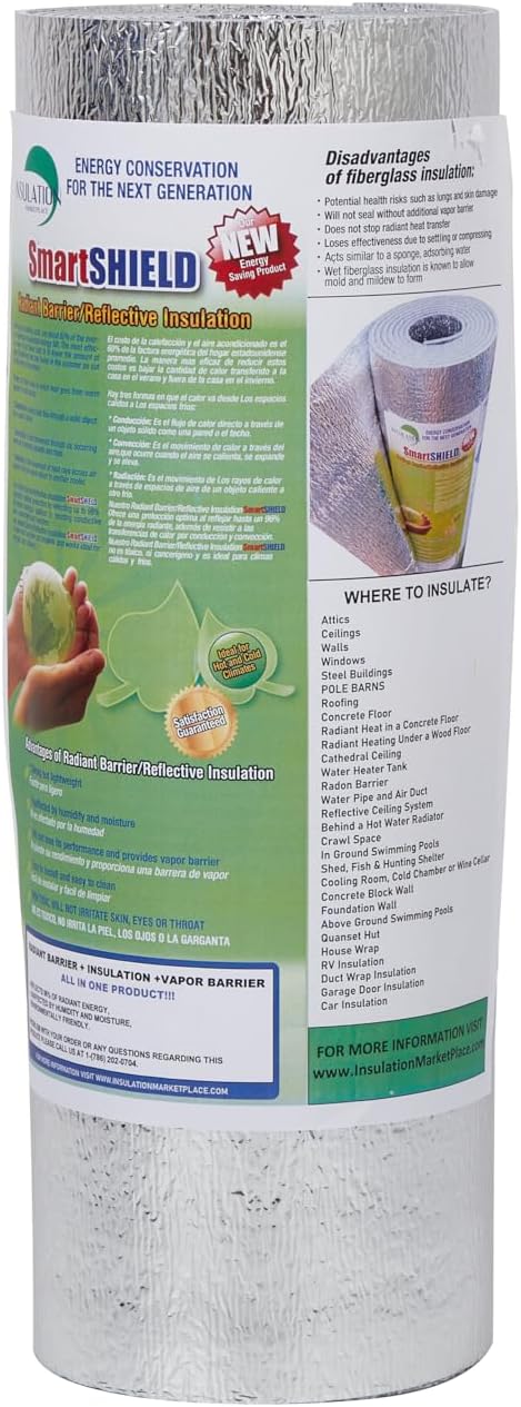 INSULATION MARKETPLACE SmartSHIELD -3mm 24inx10Ft ReflectiveINSULATION Roll, Foam Core Radiant Barrier, ThermalINSULATION Shield - Engineered Foil