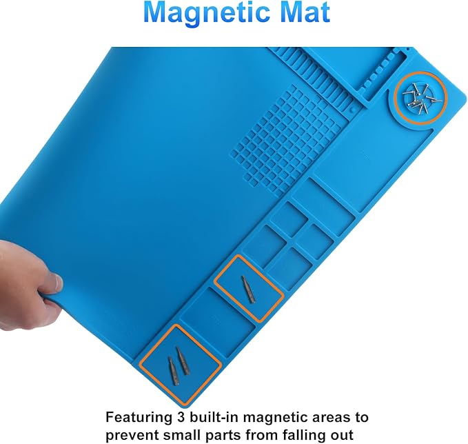 STREBITO Soldering Mat - Large, Heat Resistant Up to 932F, Magnetic, Silicone Work Mat for Soldering Iron, Electronic & PC Building - Size 21.7" x 15.8