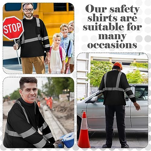 Amylove 4 Pcs Long Sleeve High Visibility Safety Shirts,XXL,Black