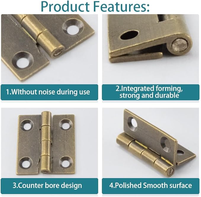 6Pcs 1 Inch Butt Hinge, Mini Cabinet Hinges, Rectangle Brass Folding Butt Hinges, Small Jewelry Box Butt Hinge, Bronze