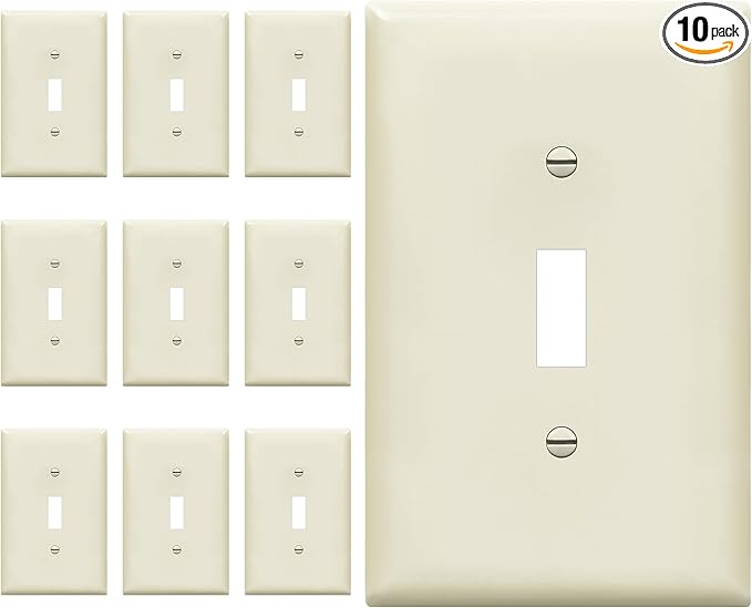 ENERLITES Toggle Light Switch Wall Plate, Gloss Finish, Mid-Size 1-Gang 4.88" x 3.11", Unbreakable Polycarbonate Thermoplastic, UL Listed, 8811M-LA-10PCS, Light Almond, 10 Pack