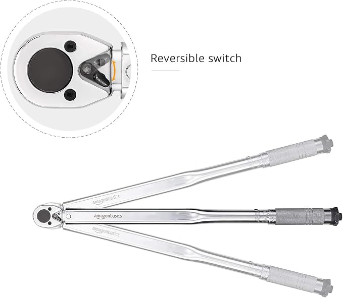 Amazon Basics 1/2-Inch Drive Click Heavy-Duty Torque Wrench with Audible Click, High Accuracy, 25-250 ft-lb, 33.9-338.9 Nm