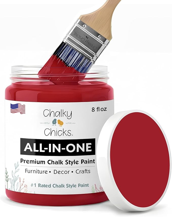 Chalky Chicks All-in-One Chalk Paint for Furniture or Cabinet - 8 Fl Oz - Matte Finish Firecracker (Red) for Metal, Wood Furniture Paint - No Sanding All-in-One for Home Decor & Crafts, USA Made
