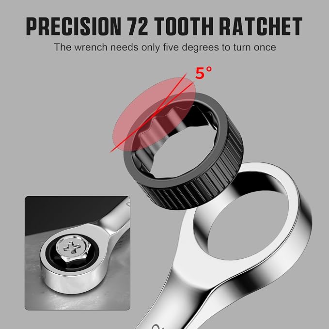 GRENPRO 22PC Ratcheting Wrench Set SAE&Metric Combination Open End Wrenches | 1/4"-3/4"&6-18mm Ratchet Wrenches, Gauge CR-V 72-Tooth 5° Swing 12Pt Mechanic Tools Sets, Roll Pouch for Auto & Home Repair