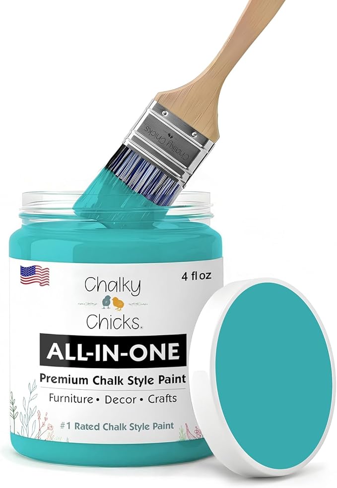 Chalky Chicks 4 Fl Oz Matte Mermaid (Green Teal) Chalk Paint for Furniture Without Sanding - No Prep Furniture Paint No Sanding All in One for Crafts, Wood, Walls, Cabinet, Metal, Dresser, Farmhouse