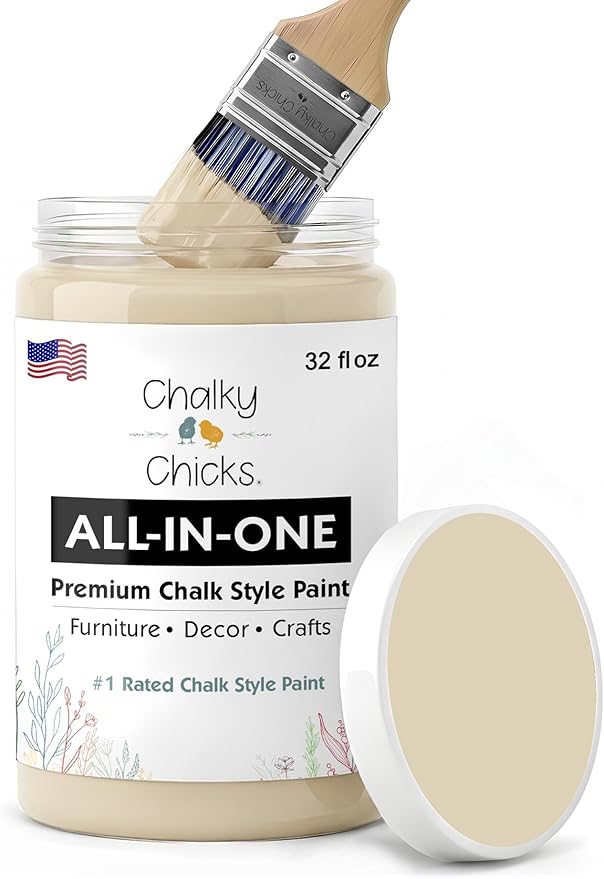 Chalky Chicks 32 Fl Oz Matte Cuppa Latte Tan Chalk Paint for Furniture Without Sanding - No Prep Furniture Paint No Sanding All in One for Crafts, Wood, Cabinet, Walls, Metal, Dresser, Farmhouse