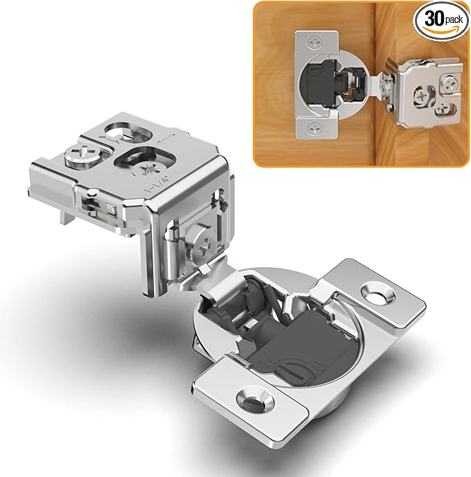 Chibery 30 Pack 1-1/4" 4D Overlay Soft Close Concealed Hinges for Face Frame Door, Control Closing Speed, Smooth Slow Self Closing Hinges, Satin Nickel, 105° Open Angle Stainless Steel Cabinet Hinge