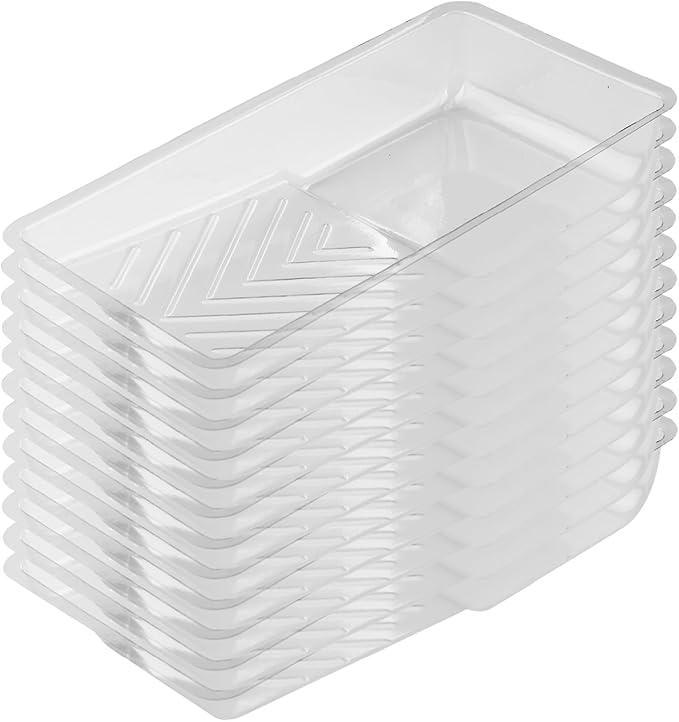 Bates- Paint Tray Liner, 4 Inch, 12 Pack, Clear, Plastic Disposable Paint Tray for Painting Walls