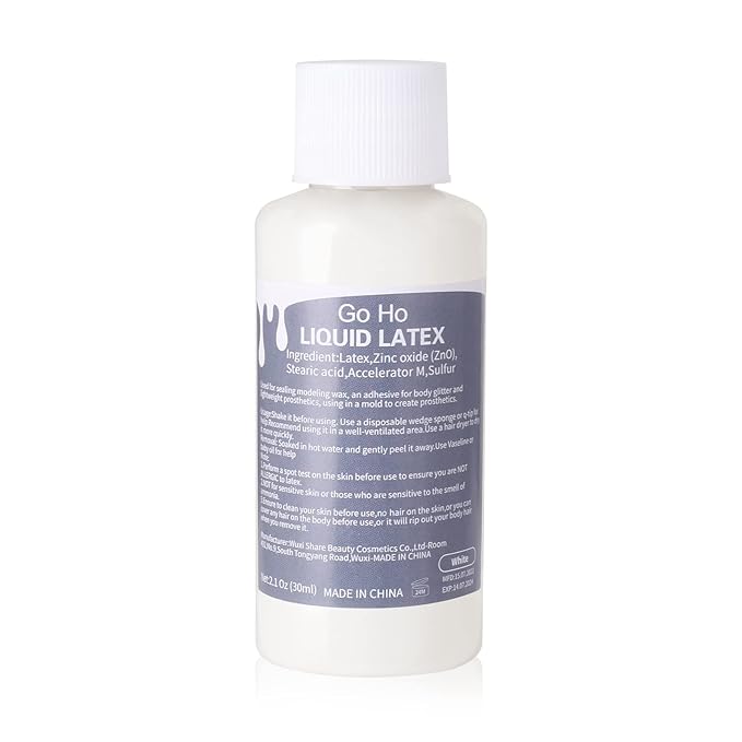 Go Ho Liquid Latex SFX Makeup(1 oz),Halloween Monster Zombie Makeup,Quick Drying Multi-Purpose Liquid White Face Paint for Scar Cut Wound Peeling Skin Wrinkles Stipples Burns Blisters,Clear White