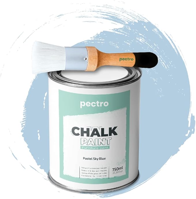 Chalk Paint for Furniture 25 fl.Oz. (750ml) + Special Chalk Paint Brush - Furniture Paint no Sanding or Priming - Chalk Finish Wood Paint - DIY Projects Home Decor & Improvement (PASTEL SKY BLUE)