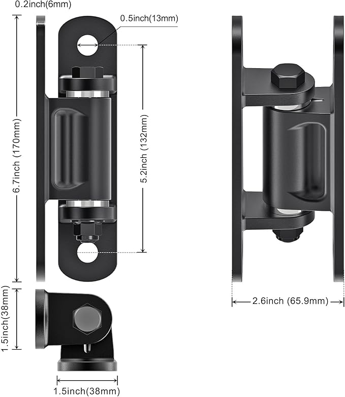 Insaga Heavy Duty Gate Hinge with Bearing, 6.7'' Weld On or Bolt On Hinge, 6mm Thick Carbon Steel 1100lb Capacity 90° /180° Smooth Opening for Metal/Wood Gates (Bolt Hinge Powder coated-90°-2Pack)